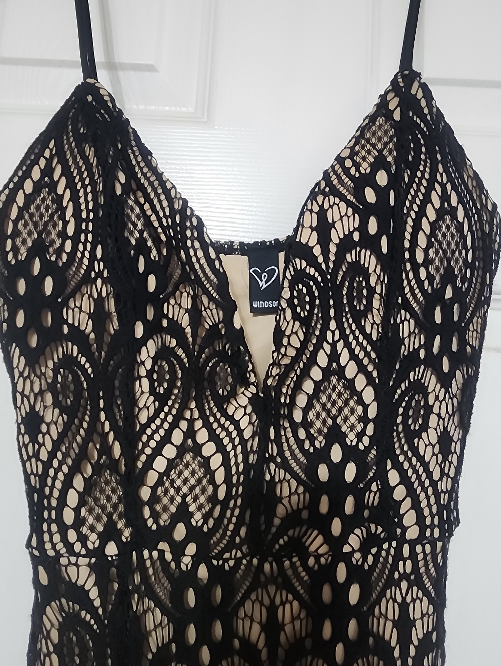 Windsor Black Lace Overlay Nude Slip Dress
